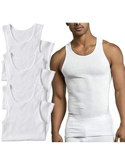 ToBeInStyle Men's Pack 100% Preshrunk Cotton Sleeveless Lightweight White Under Tanks