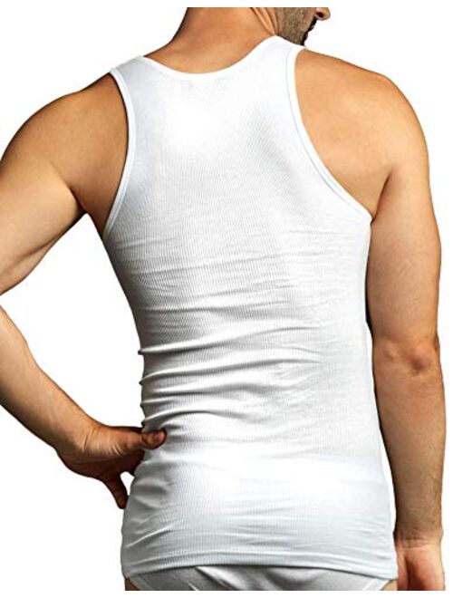 ToBeInStyle Men's Pack 100% Preshrunk Cotton Sleeveless Lightweight White Under Tanks