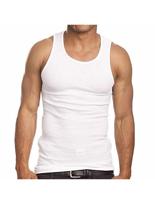 Goyoma 3 Packs Mens 100% Cotton Tank Top White/Black Wife Beater A-Shirt Undershirt