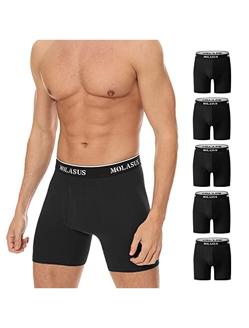 Molasus Mens Boxer Briefs Soft Cotton Open Fly Tagless Underwear Pack of 5