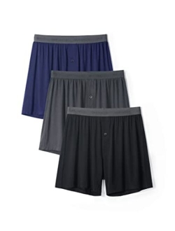 Men's Soft Underwear Bamboo Rayon Boxer Shorts for Men with Button Fly 3 Pack
