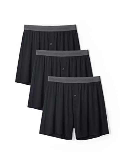 DAVID ARCHY Men's Soft Underwear Bamboo Rayon Boxer Shorts for Men with Button Fly 3 Pack