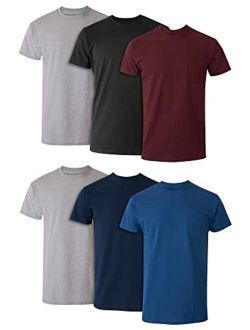 Men's Pocket T-Shirt Pack, Cotton Crewneck Pocket Tees 6-Pack, Moisture-Wicking Cotton T-Shirt Assorted 6-Pack