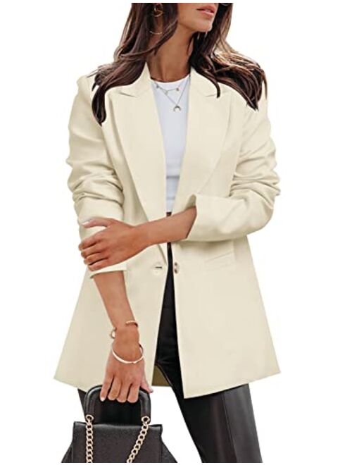 ZDLONG Blazer Jackets for Women Long Sleeve Lapel Button Slim Jacket Plus Size Work Office Coat