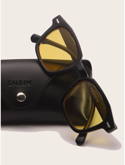 Shein Men Tinted Lens Square Frame Fashion Glasses