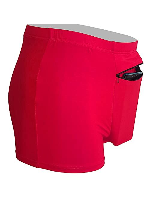Hideracoon 2 Packs Men's Boxer Briefs Hidden Pocket, Pickpocket Proof Secret Pocket Underwear, Can keep your Insulin Pump. (Red)