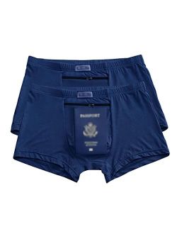 ChiiGe Pocket Underwear for Men pouch with Secret Hidden Front Stash Pocket, Travel Boxer Brief (2 Packs, Blue)