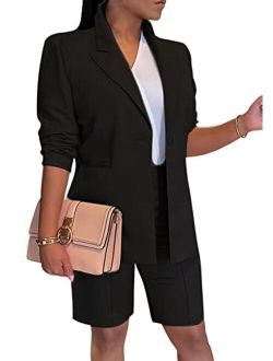Tcremisa Women's Long Sleeve Blazer and Shorts Set Business Office Suit Solid 2 Piece Work Outfits