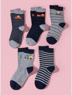 5pairs Boys Striped Print Socks