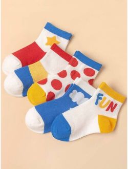 5pairs Kids Letter Graphic Color Block Ankle Socks