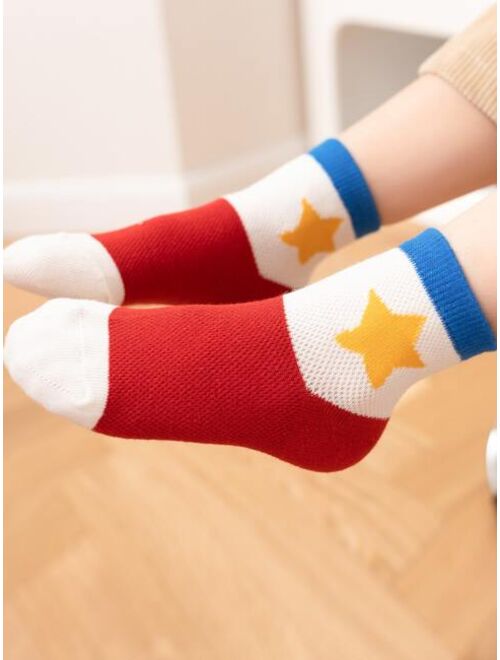 Shein 5pairs Kids Letter Graphic Color Block Ankle Socks