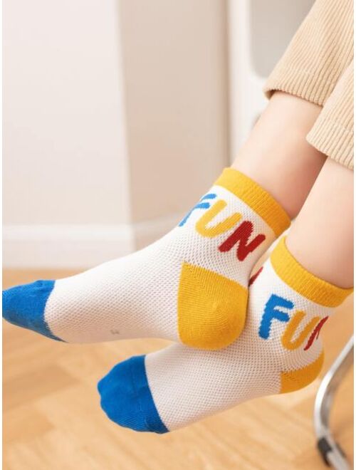Shein 5pairs Kids Letter Graphic Color Block Ankle Socks