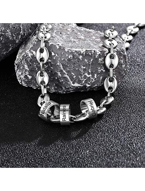 Lam Hub Fong Personalized Men's Name Necklace for Men Stainless Steel Necklace Engraved Initial Name Beads Charm Necklace for Men Birthday Gifts for Boyfriend Father's Da