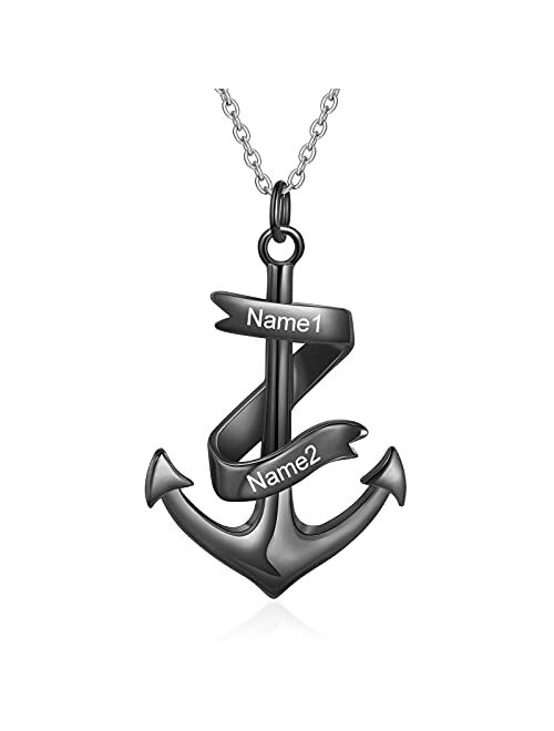 TruGif Personalized Names Anchor Pendant Necklace Vintage Navy Nautical Pendant Stainless Steel Anchor Necklace for Women Men Birthday Christmas Gifts