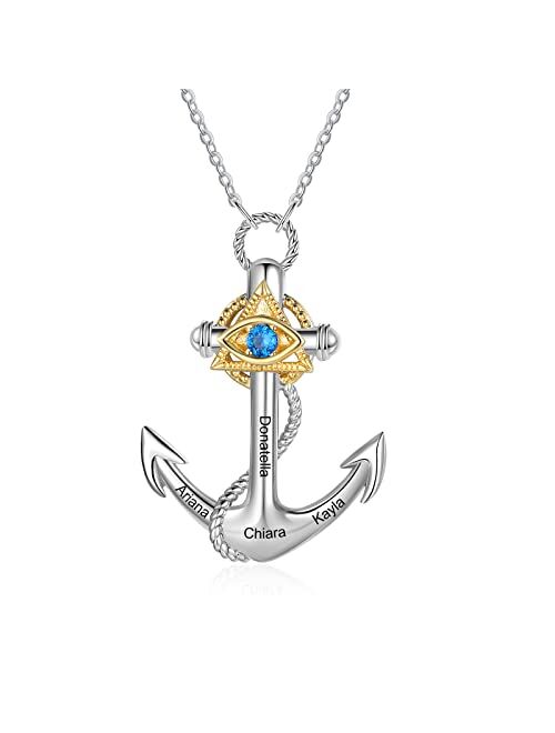 TruGif Personalized Names Anchor Pendant Necklace Vintage Navy Nautical Pendant Stainless Steel Anchor Necklace for Women Men Birthday Christmas Gifts
