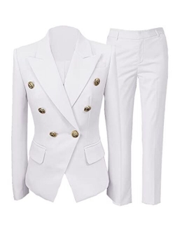Uohzus Women Suit 2022 New 2 Piece Long Sleeve Business Meeting Solid V Neck Blazer and Pant Office Professional Set Suits