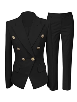 Uohzus Women Suit 2022 New 2 Piece Long Sleeve Business Meeting Solid V Neck Blazer and Pant Office Professional Set Suits