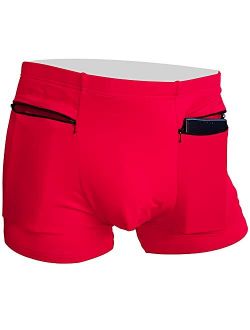 Hideracoon 2 Packs Men's Boxer Briefs Hidden Pocket, Can keep your Insulin Pump, Pickpocket Proof Secret Pocket Underwear. (Red)