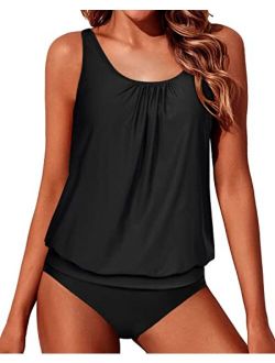 Yonique Two Piece Blouson Tankini Swimsuits for Women Modest Bathing Suits Loose Fit Swimwear