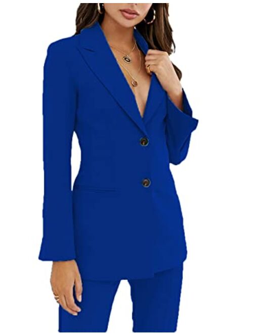 Jiangjiang Women's 2 Piece Blazer Notch Lapel Business Suit Office Ladies Suit Two Button Loose Suit Versatile Casual