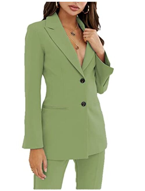 Jiangjiang Women's 2 Piece Blazer Notch Lapel Business Suit Office Ladies Suit Two Button Loose Suit Versatile Casual