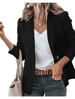 Newffr Women's Casual Blazer Long Sleeve Open Front Work Office Jacket with Pockets