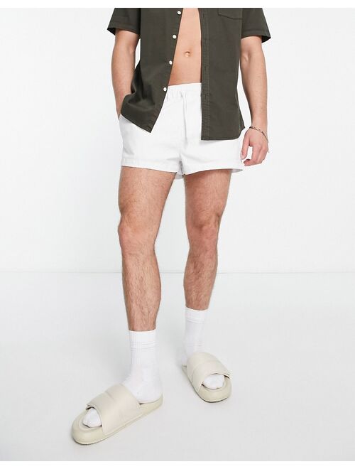 ASOS DESIGN slim chino shorter shorts with elastic waist in white