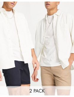 2 pack slim chino shorts in stone & navy