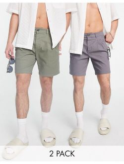 2 pack chino cigarette shorts in khaki and charcoal save