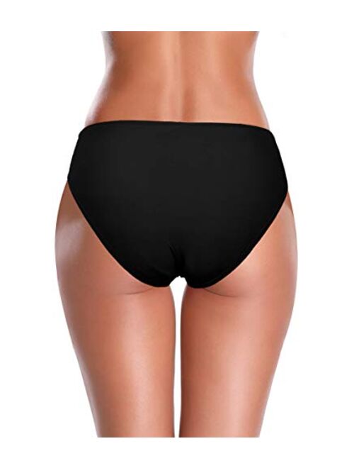 SHEKINI Women's Cheeky Swimsuit Twist Front Bikini Bottoms Ruched Swim Bottoms