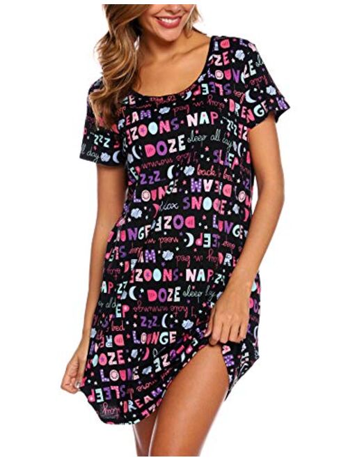 ENJOYNIGHT Women's Sleepwear Cotton Sleep Tee Short Sleeves Print Sleepshirt