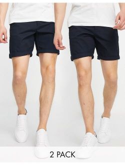 2 pack slim chino shorts in black & navy