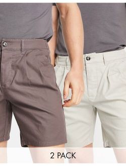2 pack chino cigarette shorts in brown and beige save
