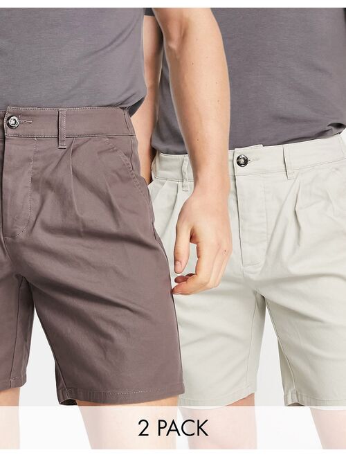 ASOS DESIGN 2 pack chino cigarette shorts in brown and beige save