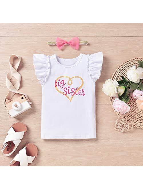 Honykids Big Sister Little Sister Matching Outfits Baby Girl Romper /Toddler Girl T-shirt Tops with Tutu Dress Summer Clothes