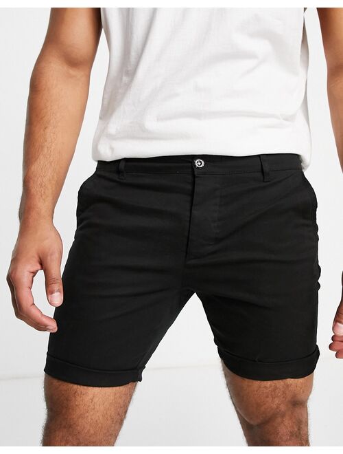 ASOS DESIGN skinny chino shorts in black