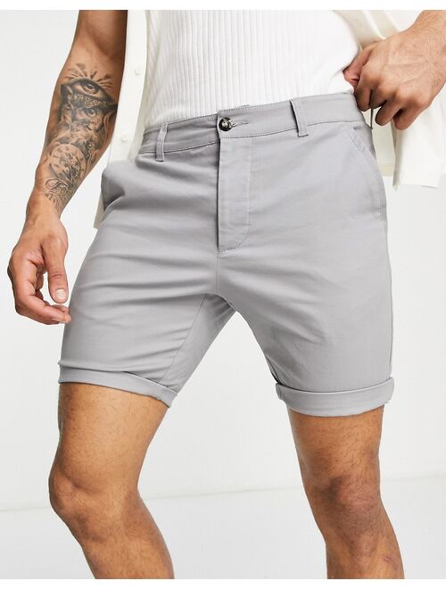 ASOS DESIGN skinny chino shorts in light gray