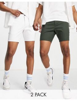 2-pack skinny chino shorts in dark green and white - SAVE!