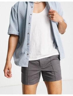 skinny chino shorts with pin tuck in charcoal
