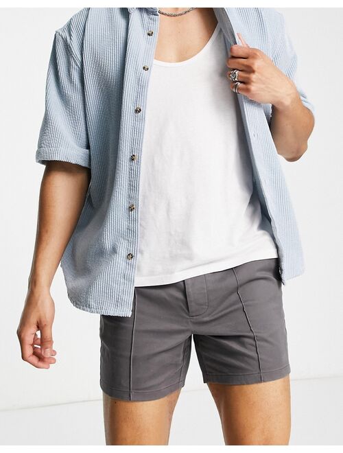 ASOS DESIGN skinny chino shorts with pin tuck in charcoal