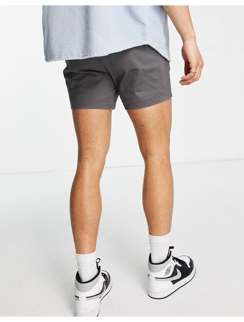 ASOS DESIGN skinny chino shorts with pin tuck in charcoal