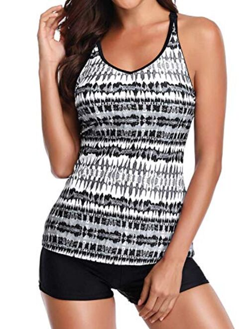 Yonique Tankini Swimsuits for Women with Boy Shorts Athletic Swim Tank Top 2 Piece Bathing Suits
