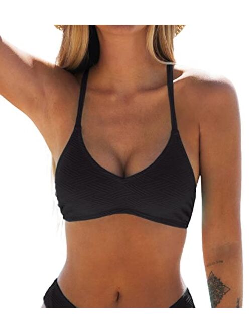 CUPSHE Bikini Top for Women Bathing Suit Criss Cross Self Tie Spaghetti Straps V Neck