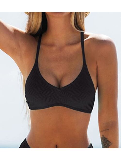CUPSHE Bikini Top for Women Bathing Suit Criss Cross Self Tie Spaghetti Straps V Neck
