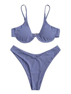 Women's 2 Piece Triangle Bikini High Cut Bathing Suit Swimsuit