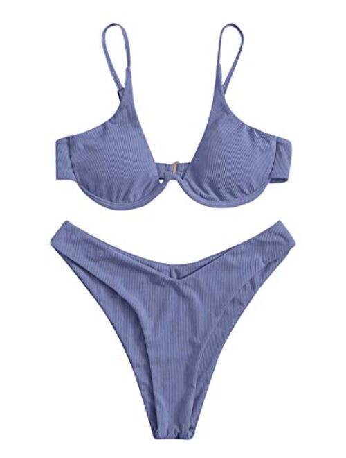 Verdusa Women's 2 Piece Triangle Bikini High Cut Bathing Suit Swimsuit