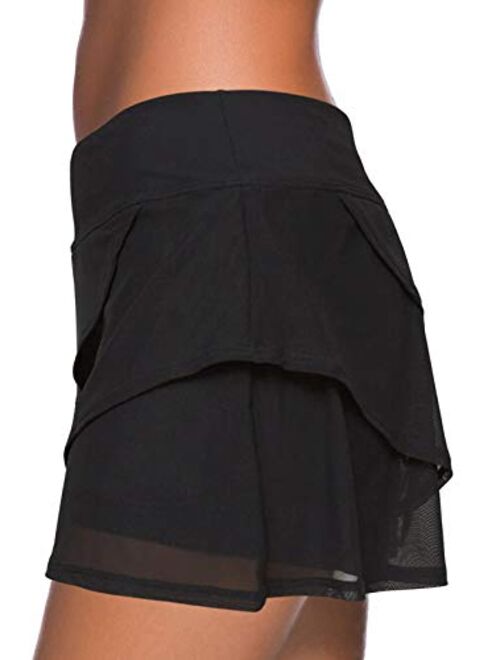 Aleumdr Women's Waistband Layered Swimdress Ruffle Swim Skirt Swimsuit Bottom