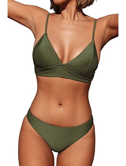 CUPSHE Women Bikini Set Solid Color Sexy Triangle Two Piece Swimsuit