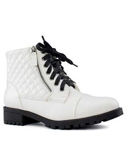 RF ROOM OF FASHION Women's Lug Sole Quilted Combat Boots w Pocket