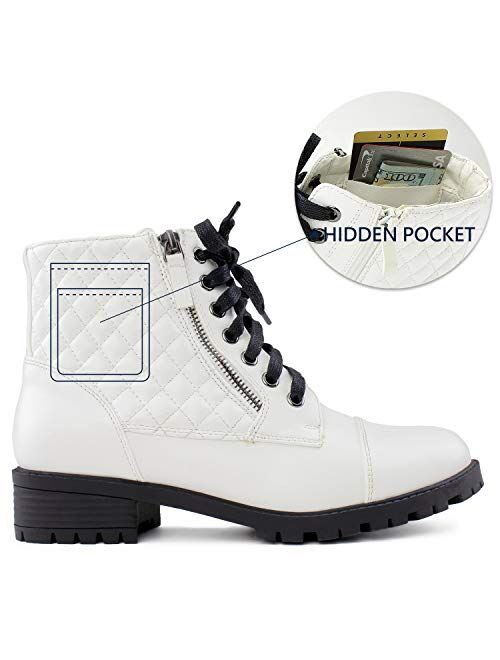 RF ROOM OF FASHION Women's Lug Sole Quilted Combat Boots w Pocket